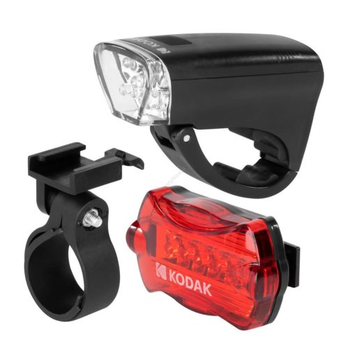 Set lumini pentru bicicleta Kodak, 2 moduri de iluminare, 50 lm, 30 m, IP44, far, stop, negru