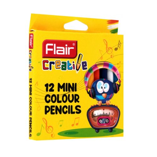 Set mini creioane colorate Flair Creative FA 8050, corp rotund, 12 culori