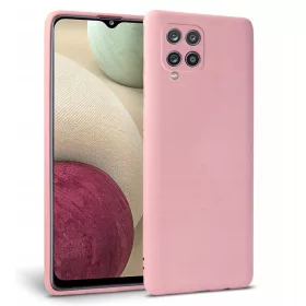   Husa Samsung Galaxy A12 Luxury Silicone, catifea in interior, protectie camere, roz deschis