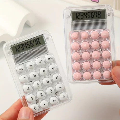 Mini calculator de birou Karuida KK-506,  8 caractere, carcasa transparenta, butoane roz