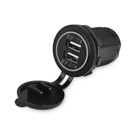   Încărcător Auto 12V/24V - 2.1A, 2 porturi USB, montaj Îngropat + Capac Protecție, pentru Mașină, Camion, Barcă
