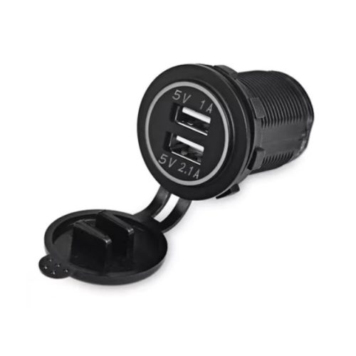 Încărcător Auto 12V/24V - 2.1A, 2 porturi USB, montaj Îngropat + Capac Protecție, pentru Mașină, Camion, Barcă