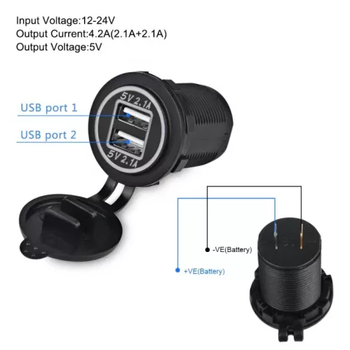 Încărcător Auto 12V/24V - 2.1A, 2 porturi USB, montaj Îngropat + Capac Protecție, pentru Mașină, Camion, Barcă
