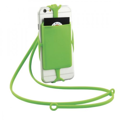 Suport tip snur din silicon pentru telefon si carti de credit, protectie RFID, verde