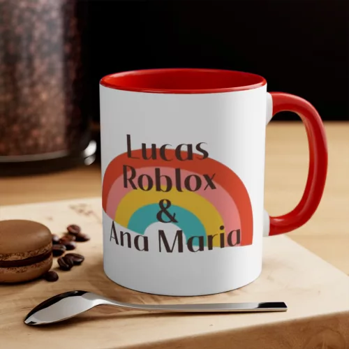 Cana ceramica personalizata, 330 ml, alba, logo Lucas Roblox si Ana Maria