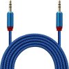 Cablu audio AUX / jack 3.5 mm, 2 metri, material textil impletit, capete metalice, albastru