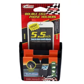   Suport auto pentru telefon Carsun, latime 9 mm, 2 sertare, prindere adeziva, insertii tip carbon, negru