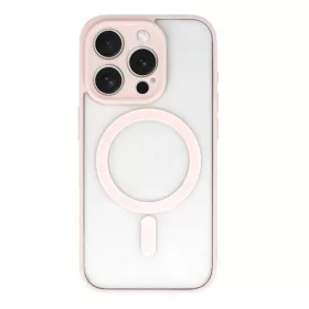   Husa Apple iPhone 15, Magsafe Colorful, spate transparent acryl, margini TPU roz