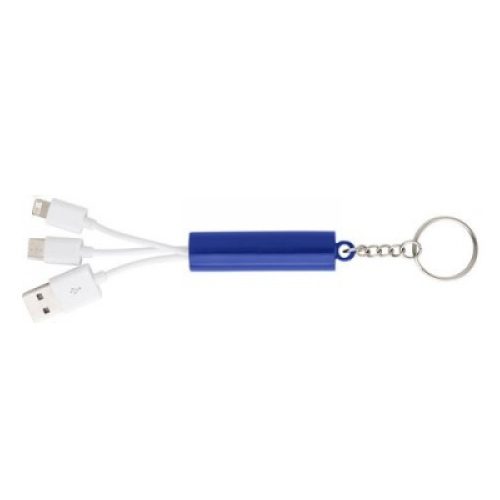 Cablu de incarcare tip breloc cu 3 capete (Lightning, Type-C, MicroUSB), albastru
