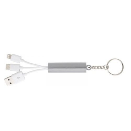 Cablu de incarcare tip breloc cu 3 capete (Lightning, Type-C, MicroUSB), argintiu