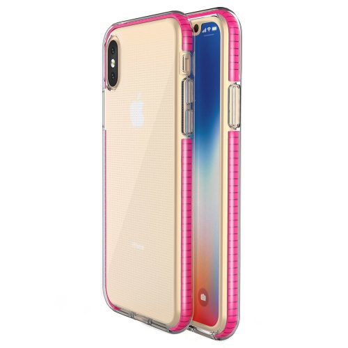 Husa Spring Case pentru Apple iPhone X/XS, TPU transparent cu margini roz