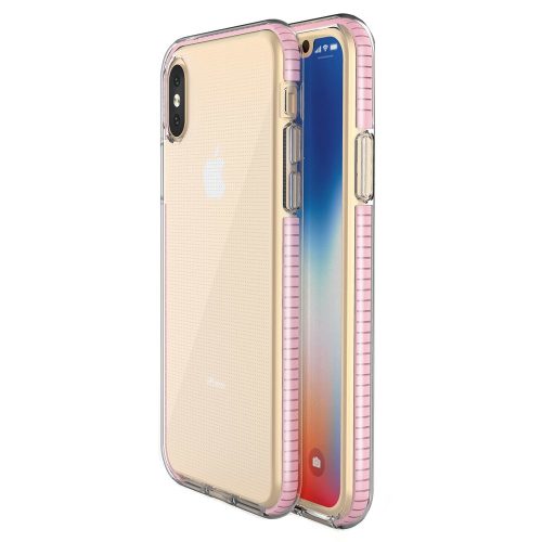 Husa Spring Case pentru Apple iPhone X/XS, TPU transparent cu margini roz-deschis