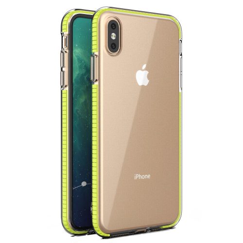 Husa Spring Case pentru Apple iPhone XS Max, TPU transparent cu margini galbene