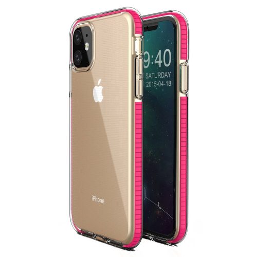 Husa Spring Case pentru Apple iPhone 11, TPU transparent cu margini roz