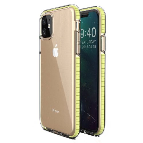 Husa Spring Case pentru Apple iPhone 11, TPU transparent cu margini galbene