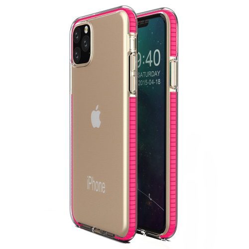 Husa Spring Case pentru Apple iPhone 11 Pro Max, TPU transparent cu margini roz