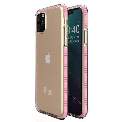 Husa Spring Case pentru Apple iPhone 11 Pro Max, TPU transparent cu margini roz-deschis