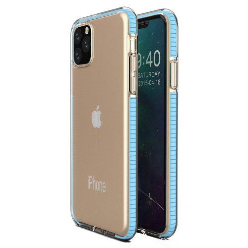 Husa Spring Case pentru Apple iPhone 11 Pro Max, TPU transparent cu margini albastru-deschis