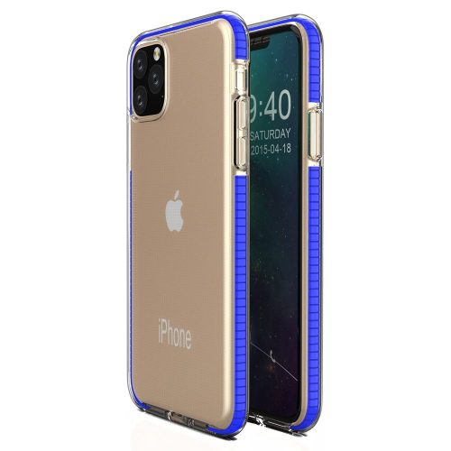Husa Spring Case pentru Apple iPhone 11 Pro Max, TPU transparent cu margini albastru-inchis