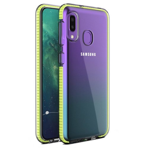 Husa Spring Case pentru Samsung Galaxy A20e, TPU transparent cu margini galbene