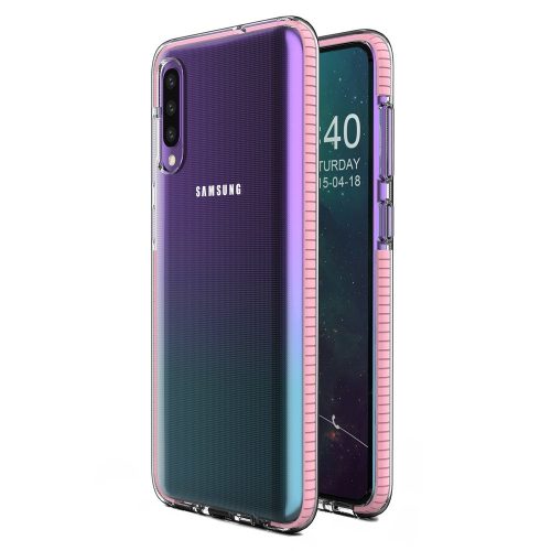 Husa Spring Case pentru Samsung Galaxy A50/A30s, TPU transparent cu margini roz-deschis