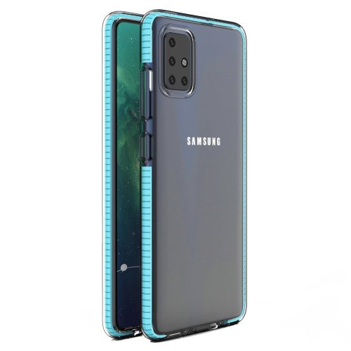 Husa Spring Case pentru Samsung Galaxy A51, TPU transparent cu margini albastru deschis