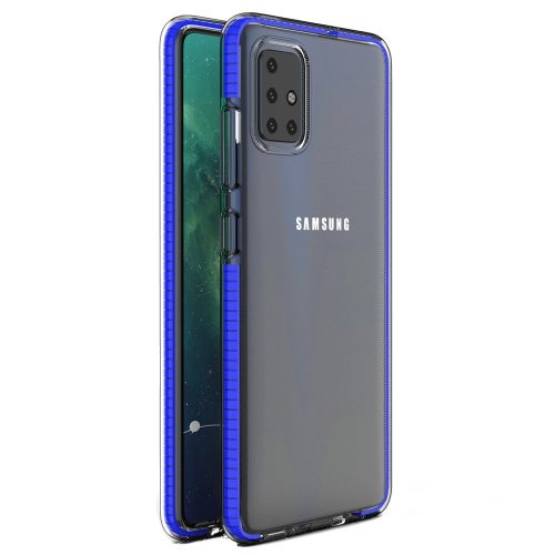 Husa Spring Case pentru Samsung Galaxy A51, TPU transparent cu margini albastru inchis