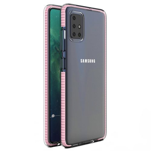 Husa Spring Case pentru Samsung Galaxy A71, TPU transparent cu margini roz deschis