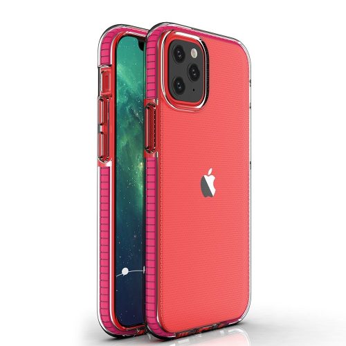 Husa Spring Case pentru Apple iPhone 12 Mini, TPU transparent cu margini roz