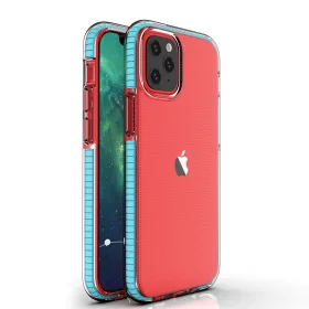   Husa Spring Case pentru Apple iPhone 12 Mini, TPU transparent cu margini albastru deschis