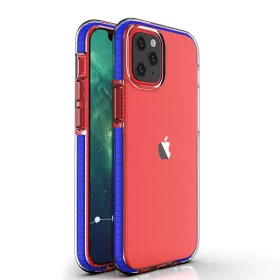   Husa Spring Case pentru Apple iPhone 12 Mini, TPU transparent cu margini albastru inchis