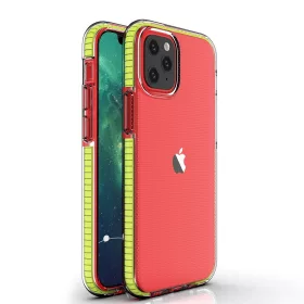   Husa Spring Case pentru Apple iPhone 12 Mini, TPU transparent cu margini galbene