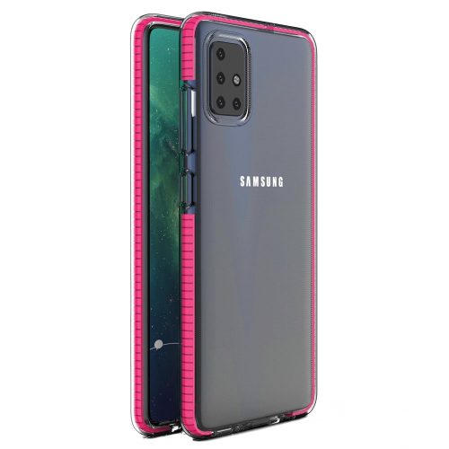 Husa Spring Case pentru Samsung Galaxy M51, TPU transparent cu margini roz inchis