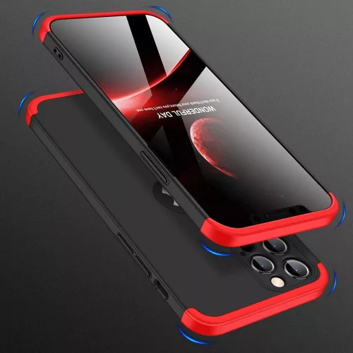 Husa Full Cover GKK (fata + spate) pentru Apple iPhone 12 Pro, negru cu rosu