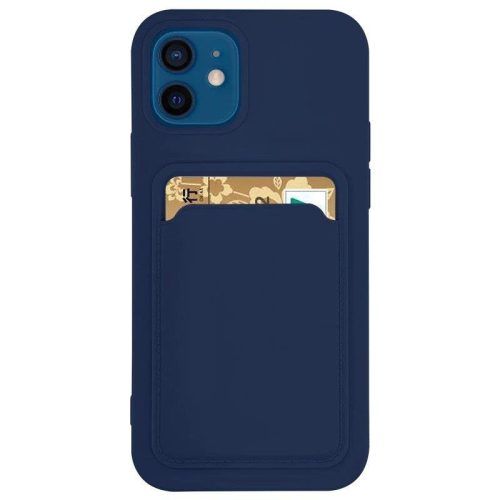 Husa protectie Card Case pentru Apple iPhone 12 Mini, buzunar pentru carduri/cartele, albastru inchis