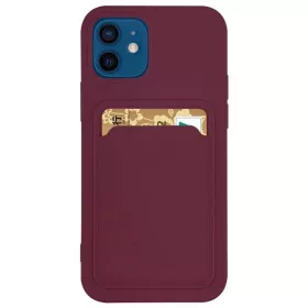  Husa protectie Card Case pentru Apple iPhone 12 Pro, buzunar pentru carduri/cartele, rosu burgundy