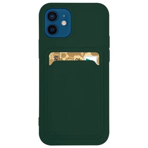 Husa protectie Card Case pentru Apple iPhone 13 Mini, buzunar pentru carduri/cartele, verde inchis