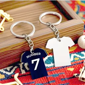   Breloc din MDF (lemn) personalizat cu poza ta, inel de sustinere metalic, design tricou, imprimare pe ambele fete