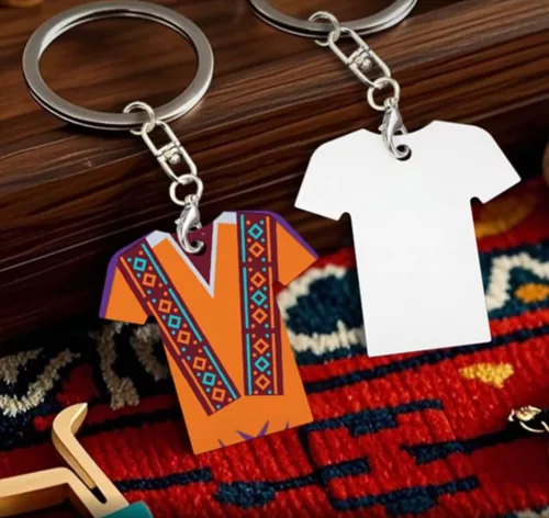 Breloc din MDF (lemn) personalizat cu poza ta, inel de sustinere metalic, design tricou, imprimare pe ambele fete