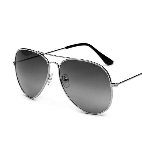 Ochelari de soare unisex, model aviator, UV400, lentile negre usor gradient, rama gri, Large size