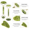 Set rola masaj facial AORLIS  A0-50041, Gua Sha, piatra de jad, pentru fata si corp, anti-rid, verde