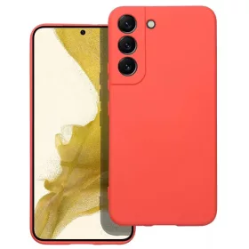   Husa Samsung Galaxy S21 FE, Luxury Silicone, protectie camera, catifea in interior, rosu piersica