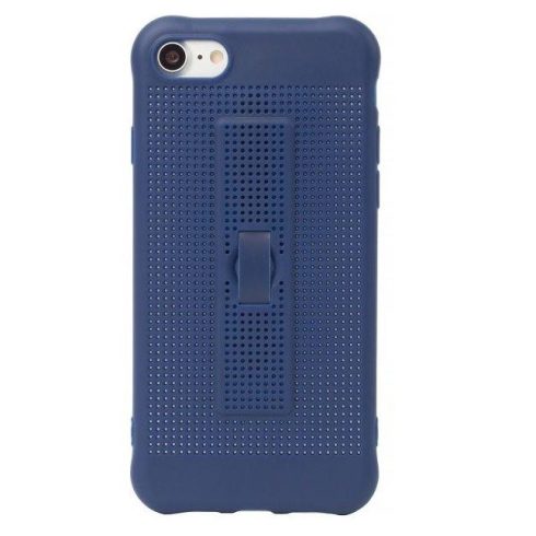 Husa de protectie pentru iPhone 7 / 8, silicon moale cu perforatii si curelusa sustinere telefon, albastru