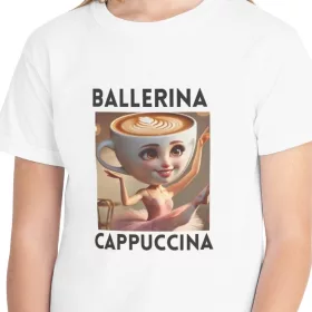   Tricou personalizat alb, copii/adulti, design Ballerina Cappuccina 1, modal, diverse marimi