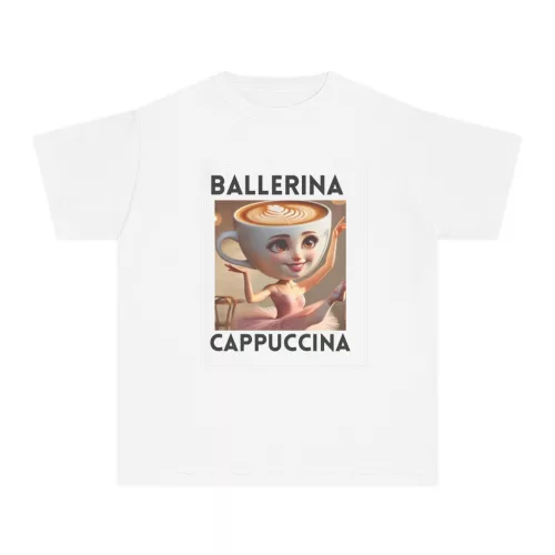 Tricou personalizat alb, copii/adulti, design Ballerina Cappuccina 1, modal, diverse marimi