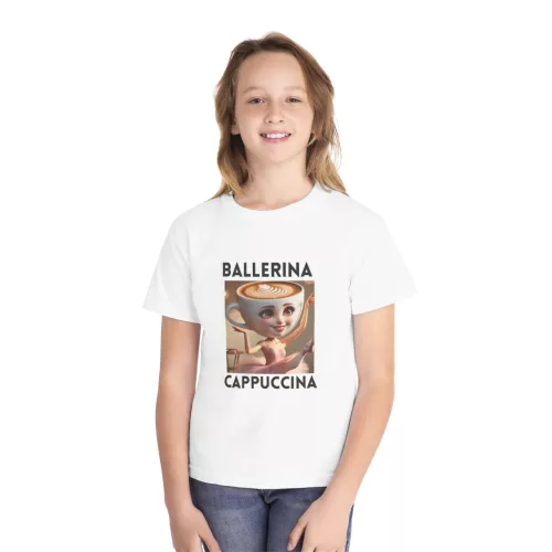 Tricou personalizat alb, copii/adulti, design Ballerina Cappuccina 1, modal, diverse marimi