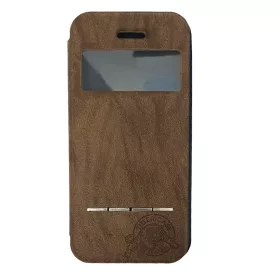   Husă protectie Apple Iphone 5/5S/SE, Tiger Case, tip carte, fereastra notificari, maro deschis