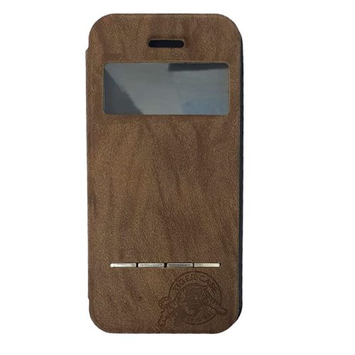 Husă protectie Apple Iphone 5/5S/SE, Tiger Case, tip carte, fereastra notificari, maro deschis