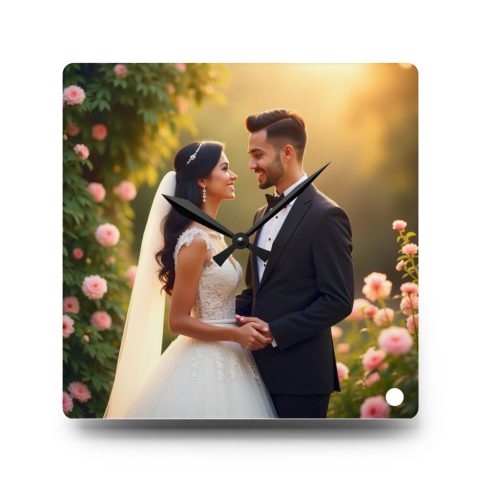 Ceas de perete/birou personalizat cu poza ta, cadran patrat din sticla, alimentare cu baterii