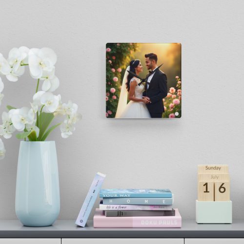 Ceas de perete/birou personalizat cu poza ta, cadran patrat din sticla, alimentare cu baterii